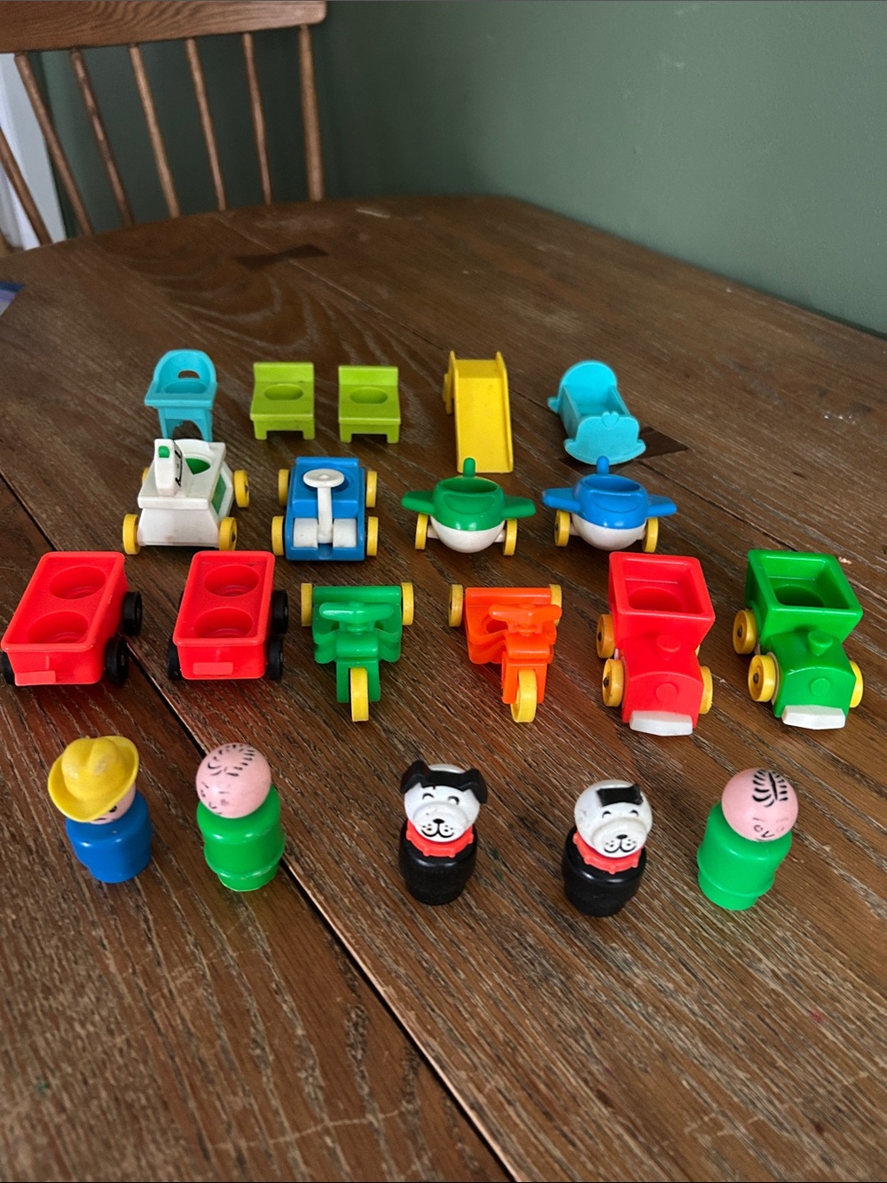 Fischer Price Little People Vintage Cars, people, chairs, trains, airplanes